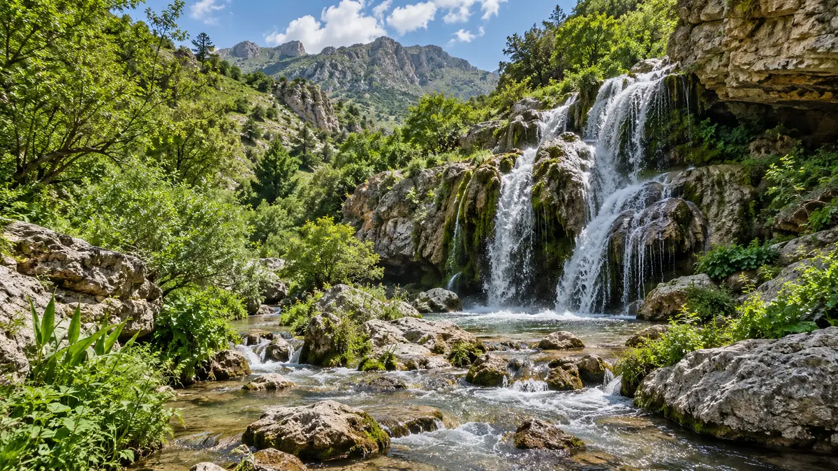 Waterfall in Surkhandarya’s mountain landscape
