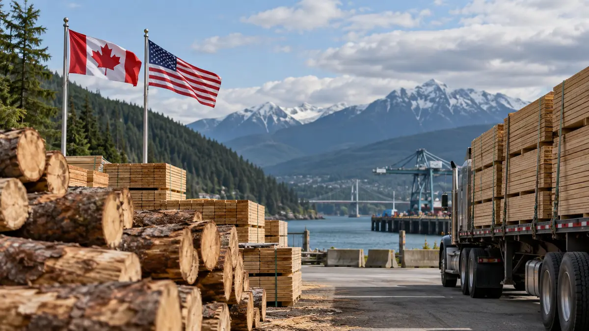 Cross-border softwood lumber trade between Canada and the United States under tariff pressure