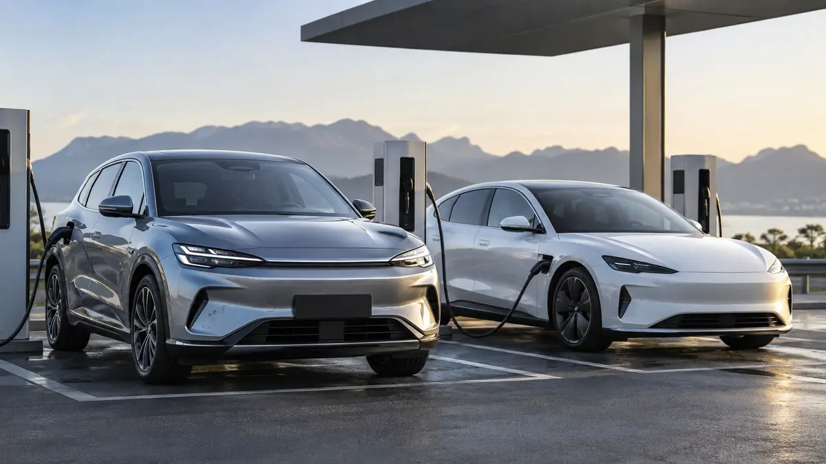 Electric cars charging as BYD overtakes Tesla in annual EV sales